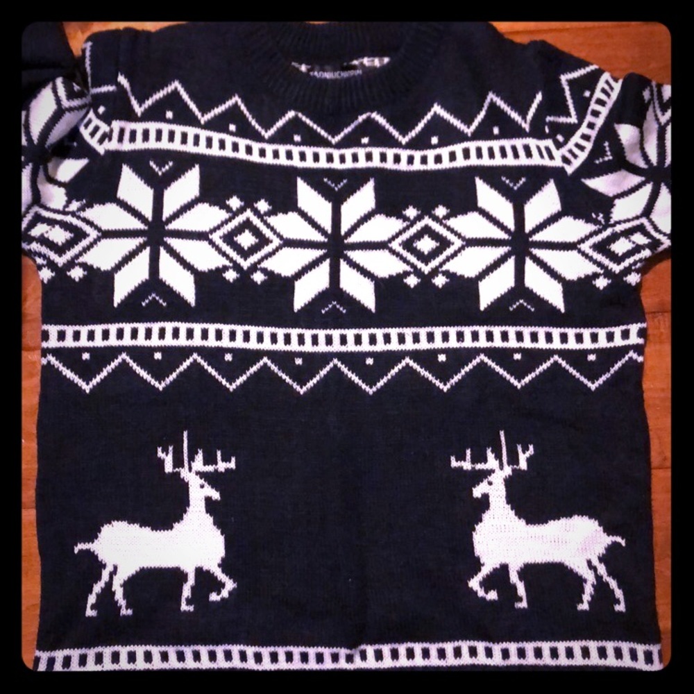 Navy and white reindeer sweater